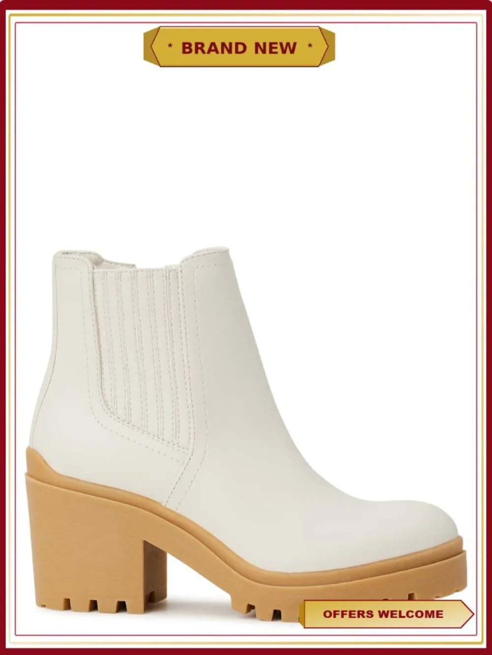 Women's Lug Sole Chelsea Boots with Block Heel and Side Zipper